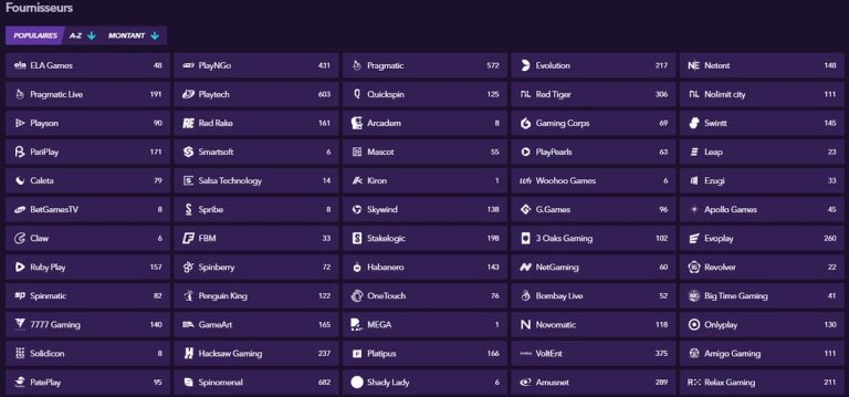 Naobet Casino fournisseurs